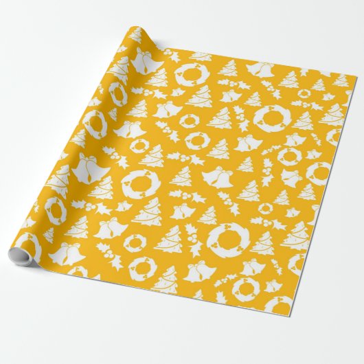 Papier Cadeau Motif de Noël jaune (Déroulé)