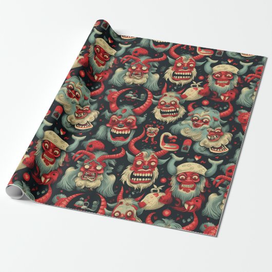 Papier Cadeau Motif de Noël Krampus (Déroulé)