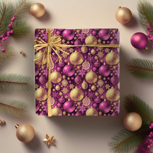 Papier Cadeau Motif de Noël Magenta Gold#31 ID1009