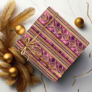 Papier Cadeau Motif de Noël Magenta Or #27 ID1009