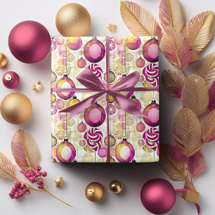 Papier Cadeau Motif de Noël Magenta Or ID1009