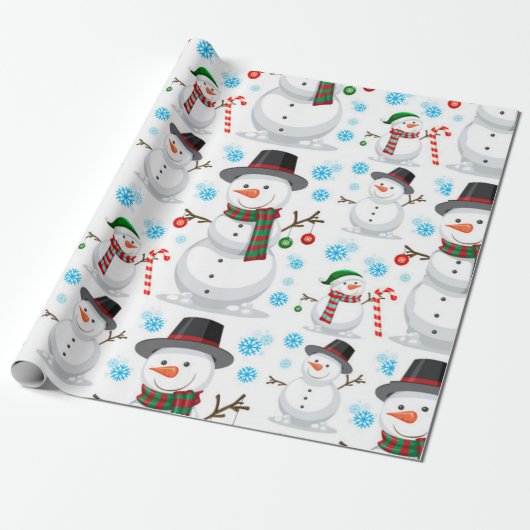 Papier Cadeau Motif de Noël mignon Snowman (Déroulé)