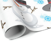 Papier Cadeau Motif de Noël mignon Snowman (Coin rond)