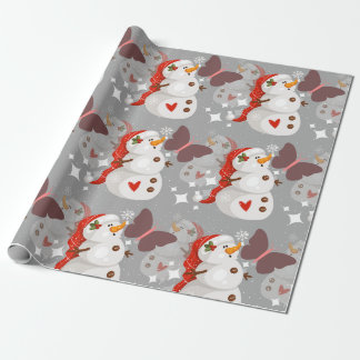 Papier Cadeau Motif de Noël mignon Snowman et papillons