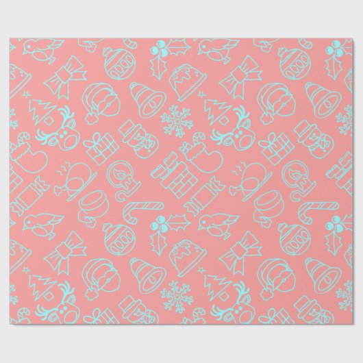 Papier Cadeau Motif de Noël moderne Abstrait rose et bleu (Plat)