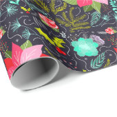 Papier Cadeau Motif de Noël moderne Poinsettia (Coin rond)