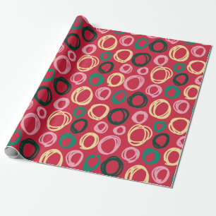 Papier Cadeau Motif de Noël moderne Red Black Gold Cercles