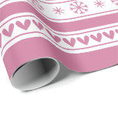 Papier Cadeau Motif de Noël moderne rose (Coin rond)