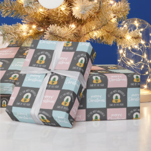 Papier Cadeau Motif de Noël moderne rose et bleu