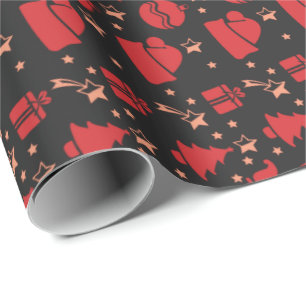Papier Cadeau Motif de Noël moderne rouge noir mignon