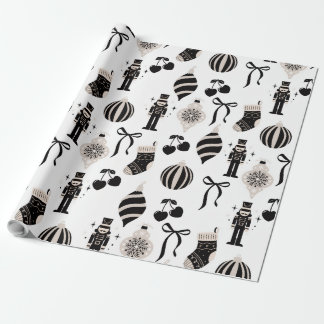 Papier Cadeau Motif de Noël noir et blanc