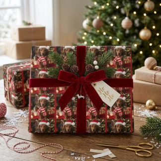Papier Cadeau Motif de Noël os de chien empreinte de patte de te
