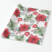 Papier Cadeau Motif de Noël Poinsettia (Déroulé)