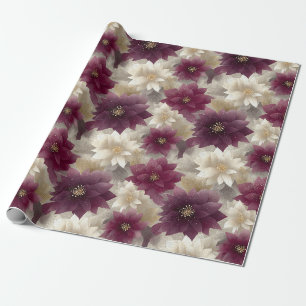Papier Cadeau Motif de Noël Poinsettia Bourgogne (1)