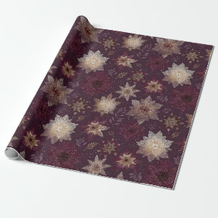 Papier Cadeau Motif de Noël Poinsettia Bourgogne (2)