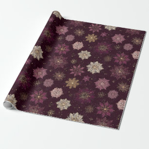 Papier Cadeau Motif de Noël Poinsettia de Bourgogne (4)
