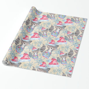 Papier Cadeau Motif de Noël Raccoon