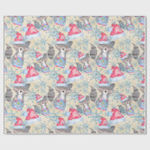 Papier Cadeau Motif de Noël Raccoon (Plat)