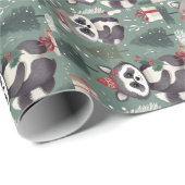 Papier Cadeau Motif de Noël Raccoon (Coin rond)