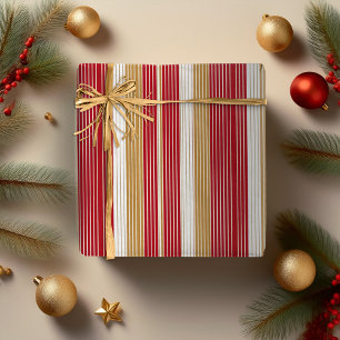 Papier Cadeau Motif de Noël Red Gold Pinstripe #28 ID1009