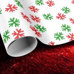 Papier Cadeau Motif de Noël Red Green Snowflakes