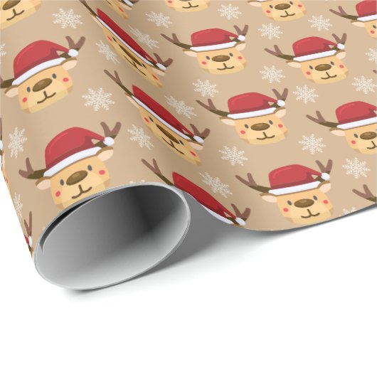 Papier Cadeau Motif de Noël Reindeer (Coin rond)