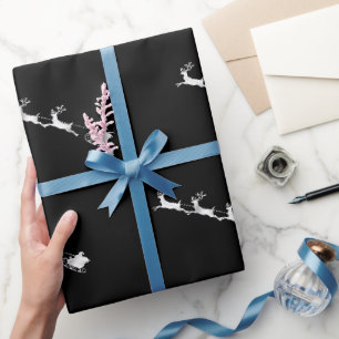 Papier Cadeau motif de Noël renne argenté fond noir