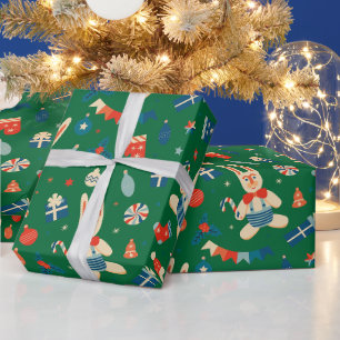 Papier Cadeau Motif de Noël rétro avec décorations et bonbons