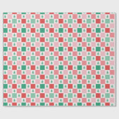 Papier Cadeau Motif de Noël Retro Checkers - Rouge Rose Vert (Plat)