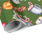 Papier Cadeau Motif de Noël rétro rétro vert (Coin rond)