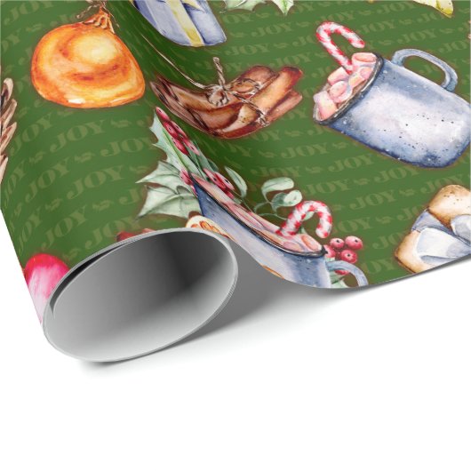 Papier Cadeau Motif de Noël rétro rétro vert (Coin rond)