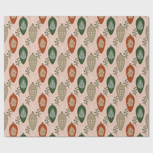 Papier Cadeau Motif de Noël Retro rose et vert (Plat)
