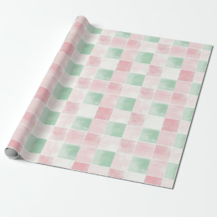 Papier Cadeau Motif de Noël Rétro Rose Vert