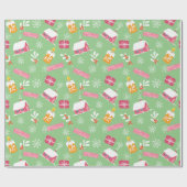 Papier Cadeau Motif de Noël rose avec Arrière - plan vert (Plat)