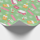 Papier Cadeau Motif de Noël rose avec Arrière - plan vert (Coin)