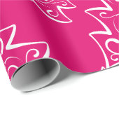 Papier Cadeau Motif de Noël rose et blanc chaud (Coin rond)