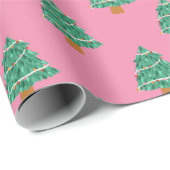 Papier Cadeau Motif de Noël rose et vert (Coin rond)