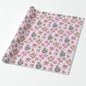 Papier Cadeau Motif de Noël rose mignon - Vacances Whimsical (Déroulé)