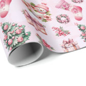 Papier Cadeau Motif de Noël rose mignon - Vacances Whimsical (Coin rond)