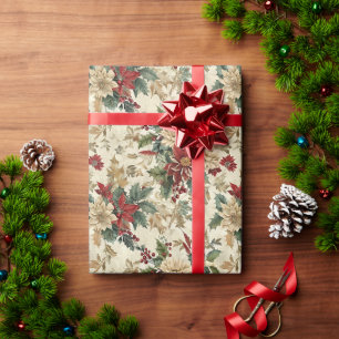 Papier Cadeau Motif de Noël rouge et or