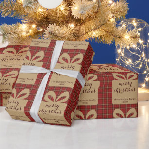 Papier Cadeau Motif de Noël Rouge Plaid -
