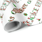 Papier Cadeau Motif de Noël Rouge Vert Mignon (Coin rond)