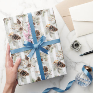 Papier Cadeau Motif de Noël rustique boho pinède maison de campa