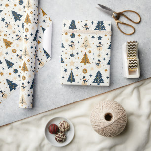 Papier Cadeau Motif de Noël rustique Vintage dans Soft Pastels