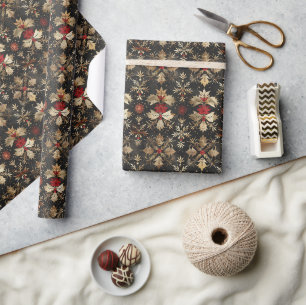 Papier Cadeau Motif de Noël sans couture avec accents Gold Foil