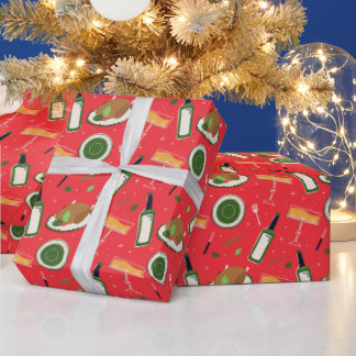 Papier Cadeau Motif de Noël sans couture avec champagne rétro.