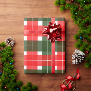 Papier Cadeau Motif de Noël Tartan Moderne Rouge Vert