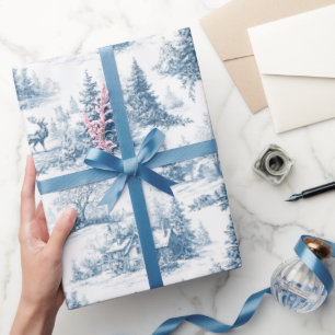 Papier Cadeau Motif de Noël Toile Bleue