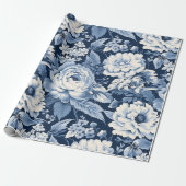 Papier Cadeau Motif de Noël Toile bleue de Jouy (Déroulé)