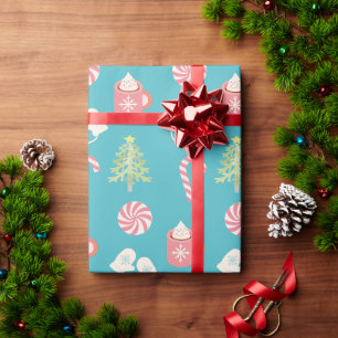 Papier Cadeau Motif de Noël Turquoise